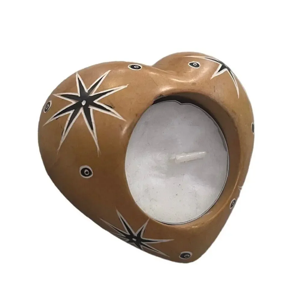 Hand Carved Soapstone Heat Tealight Candle Holder Dish Celestial Peace Love Vale